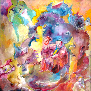 Il monaco - dipinto a olio su tela di Carlo Vigevani cm 50x50