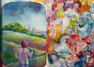 Ritorno a casa - dipinto a olio su tela di Carlo Vigevani anno 1980